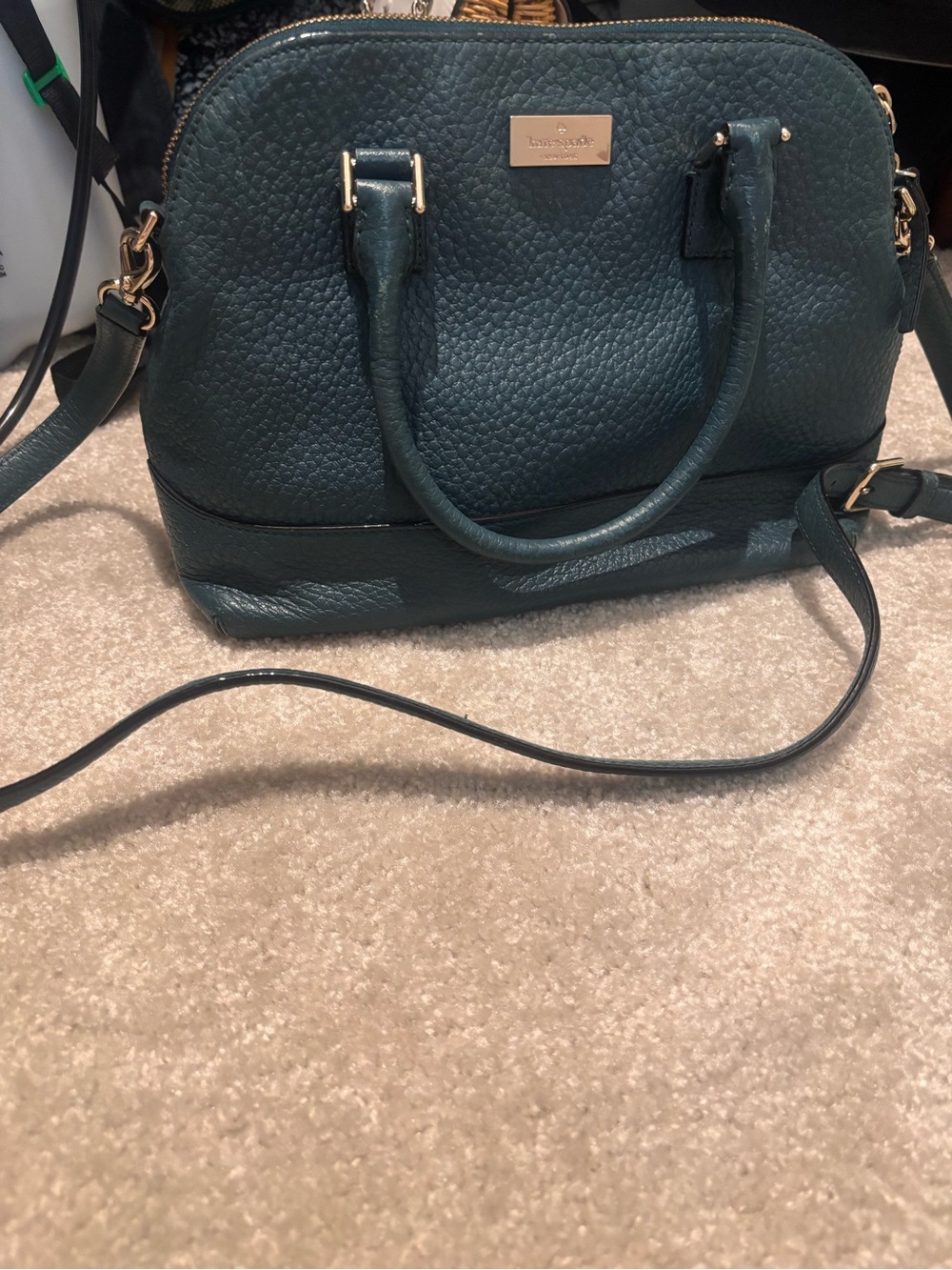 kate spade Teal Pebbled Leather Dome Satchel with Gold Hardware
